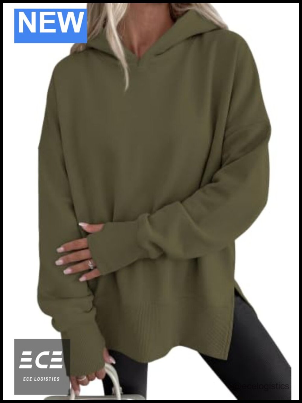 Oversized Hoodie Sweatshirt with Thumbholes Side Slit Tunic Length
